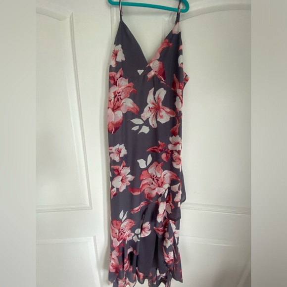 Lulu’s Kimi Dusty Purple Floral Chiffon Ruffled Maxi Dress S High Low New Straps - Picture 2 of 8